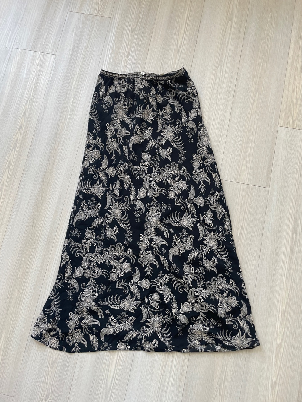 Max Studio Black Grunge Midi Skirt with Cream Floral Print